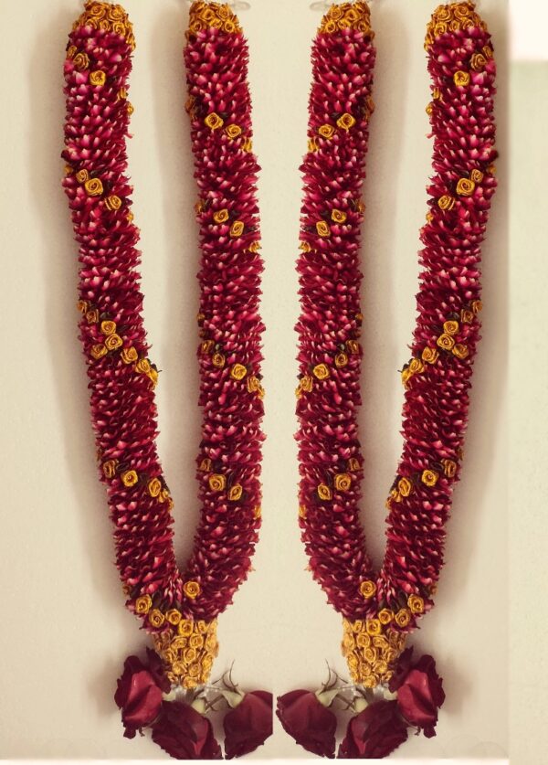 Wedding Garlands - Red Rose Petal with Sprial Gold Dots