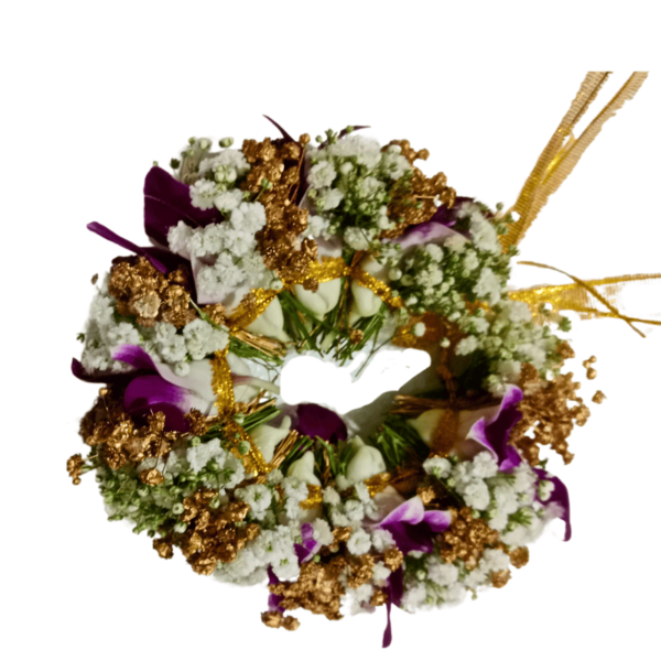 Bridal Flower - Purple Orchid with White & Gold Border Veni - 25cm