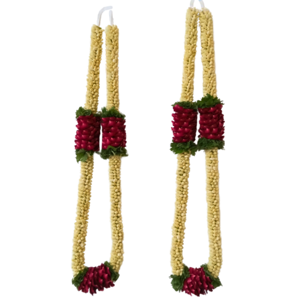 Jasmine with Red Rose Petals Round Design - 1 Pair
