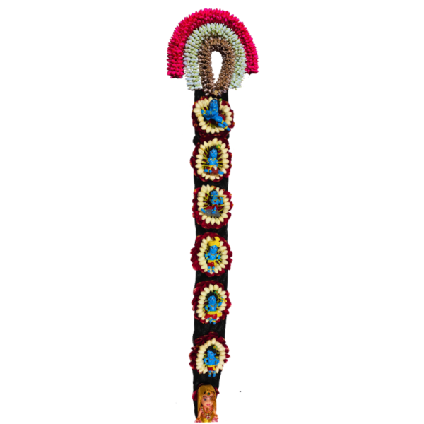 Krishna Doll Jade Billia with Nandavanam Gajra (White,Gold,Red)Bridal Set