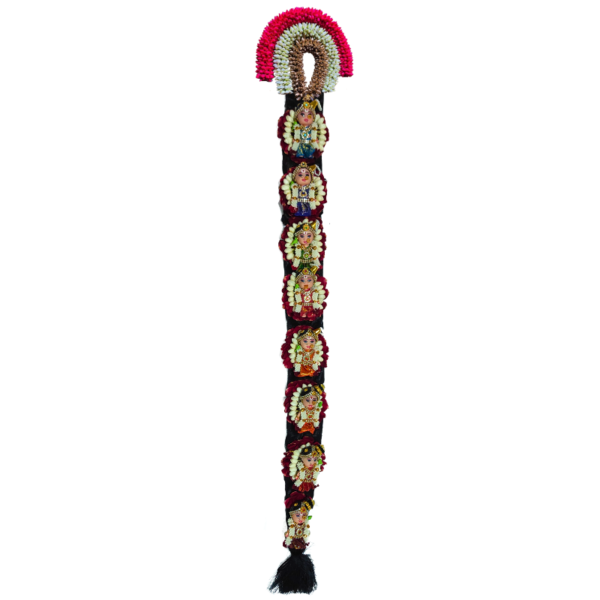 Meenakshi Doll Jade Billia with Nandavanam Gajra (White,Gold,Red) Bridal Set
