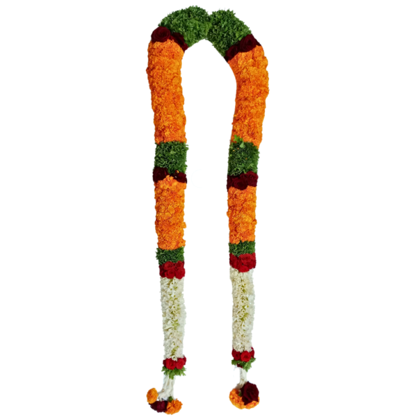 Orange Marigold with Tuberose, Paneer Leaf & Merable Rose - 3ft