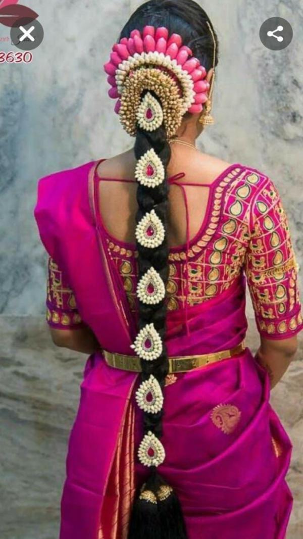 Pink Flowers With Nandavanam Bridal Hair Set
