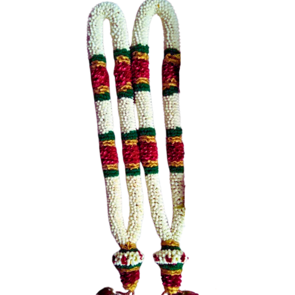 Nandhavanam Jasmine Red Rose Petals with Green & Gold Border - 1 Pair