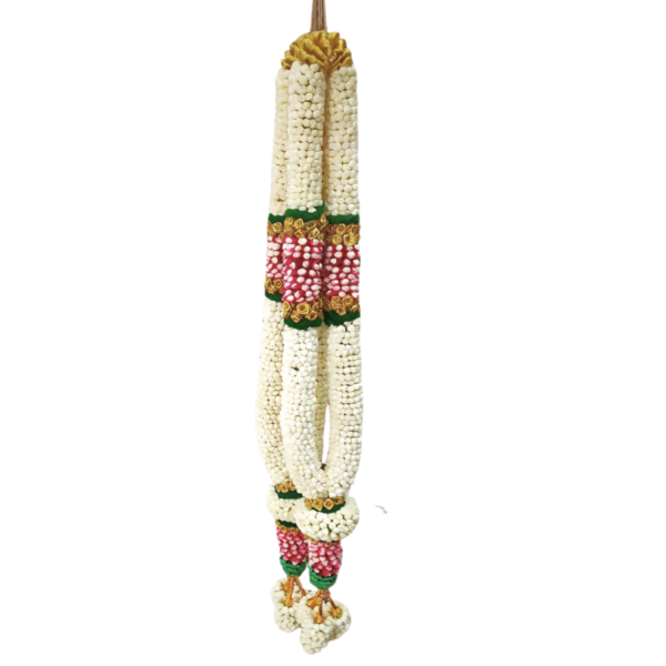 Nandhavanam Jasmine with Petals Dot Design & Green Gold Border - 1 Pair
