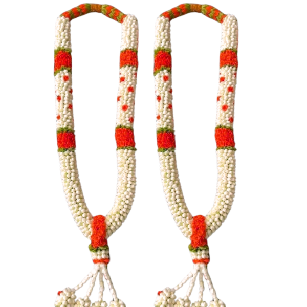 Nandhavanam Jasmine with Red Tissue Dot & Border - 1 Pair