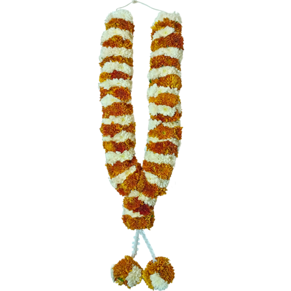 Pooja Garland - White & Chocolate Chrysanthemum Garland - 1.5ft