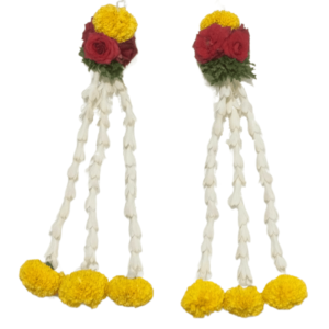 Hanging Set - Yellow Marigold with Merable Rose ,Paneer Leaf & Tuberose Hanging Set