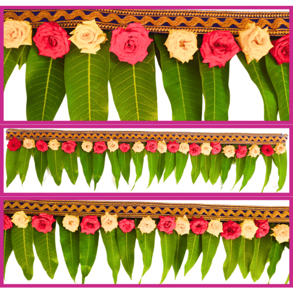 Mango Leaves with Red Rose & Yellow Rose Blue Border String - 3ft