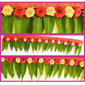 Mango Leaves with Red Rose & Yellow Rose Pink Border String - 3ft